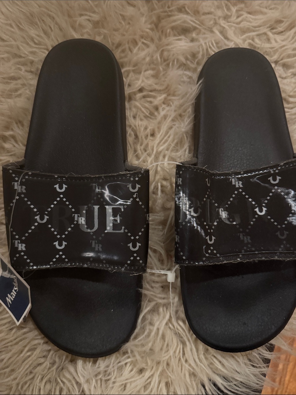 True Religion Black Logo Slide Sandals